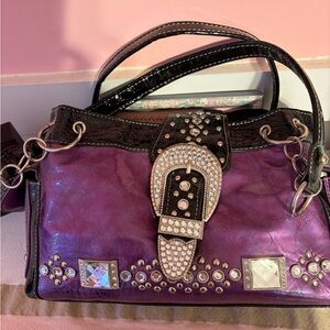 Purple and Black Embellished Women's Bag
